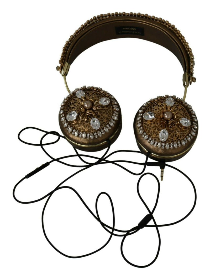 Gold Floral Crystal Headset Runway Leather FRIENDS Headphones
