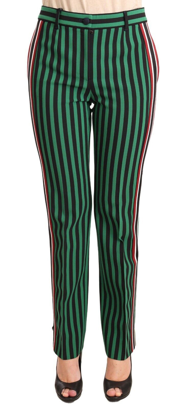 Green Striped Stretch Trousers Pants