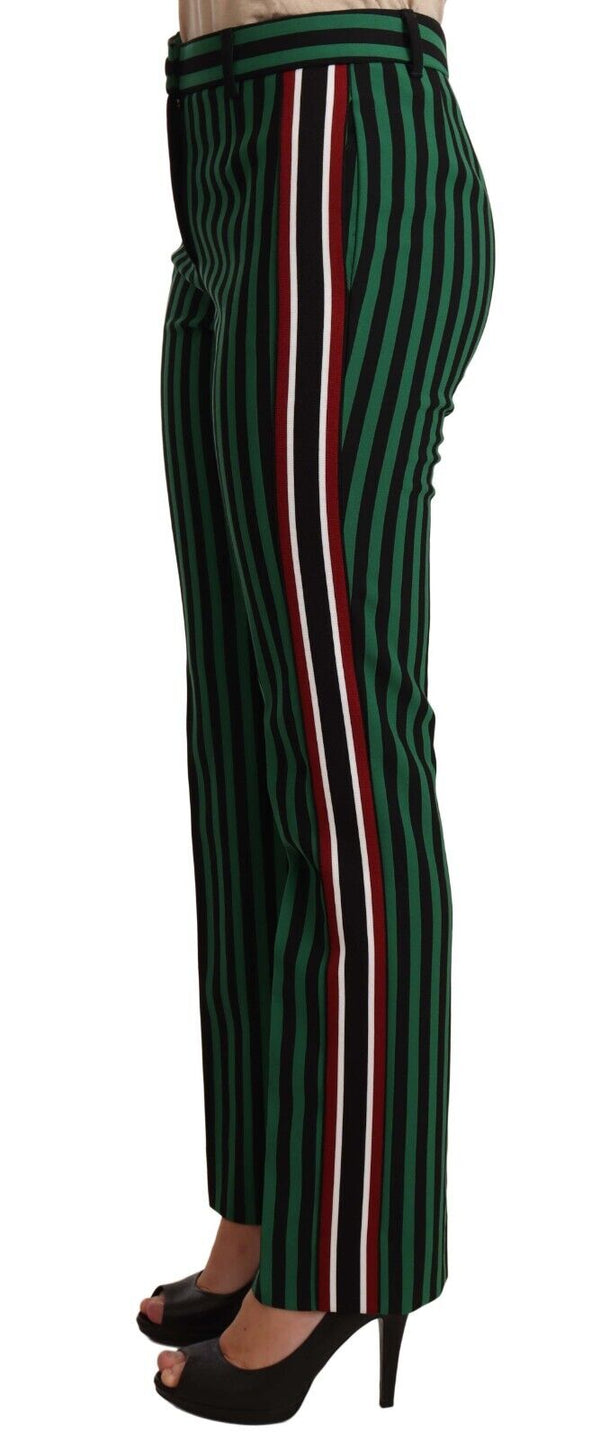 Green Striped Stretch Trousers Pants