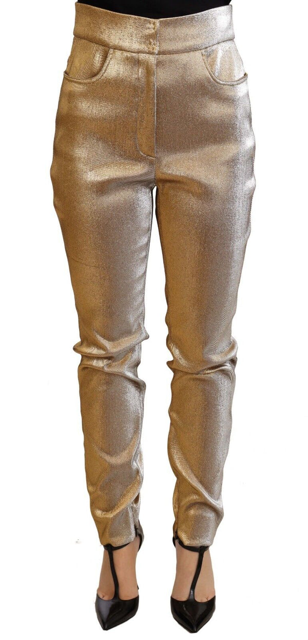 Gold Metallic Skinny High Waist Trouser Pants