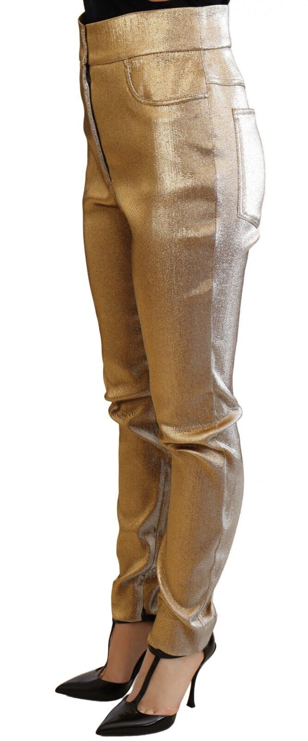 Gold Metallic Skinny High Waist Trouser Pants