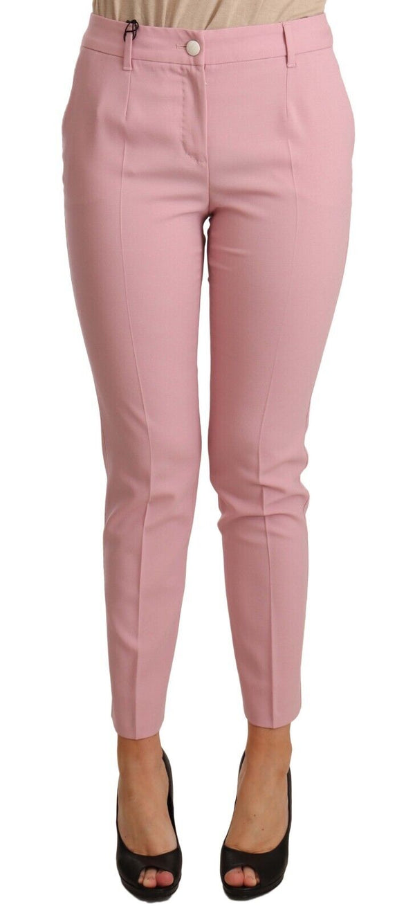 Pink Wool Stretch High Waist Trouser Pants