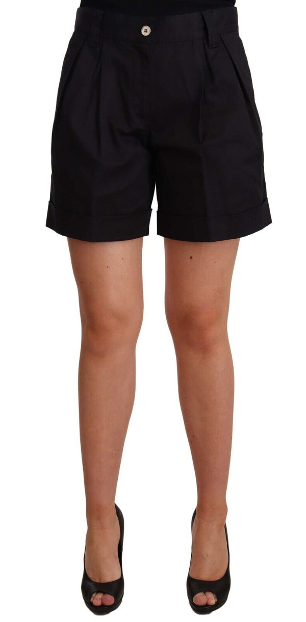 Black High Waist Folded Hem Cotton Mini Shorts