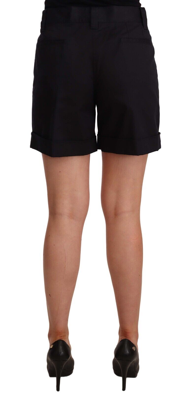 Black High Waist Folded Hem Cotton Mini Shorts