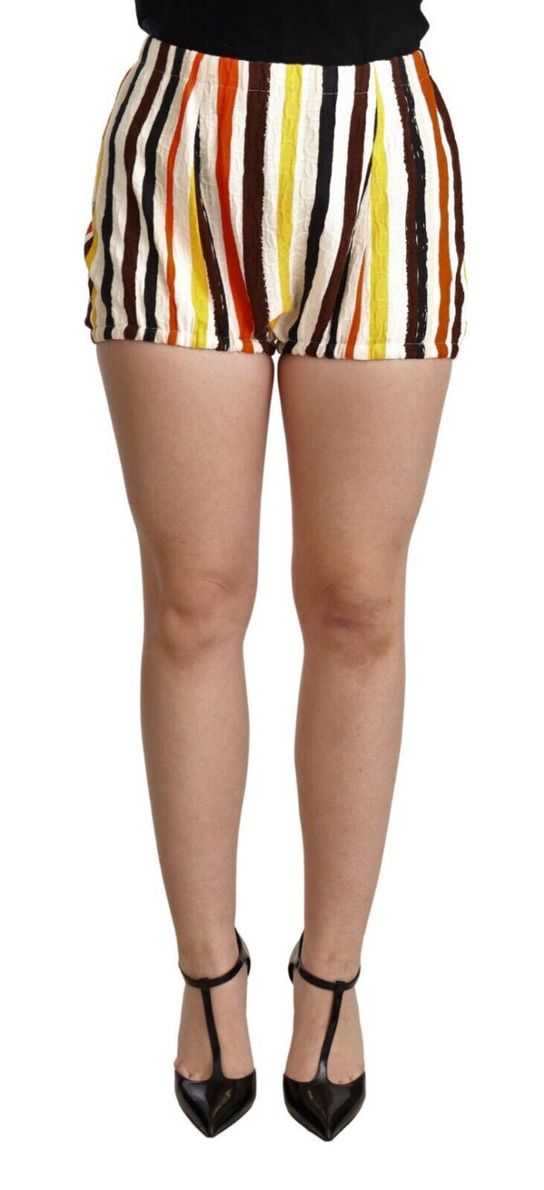 Multicolor Striped Cotton Hot Pants Shorts