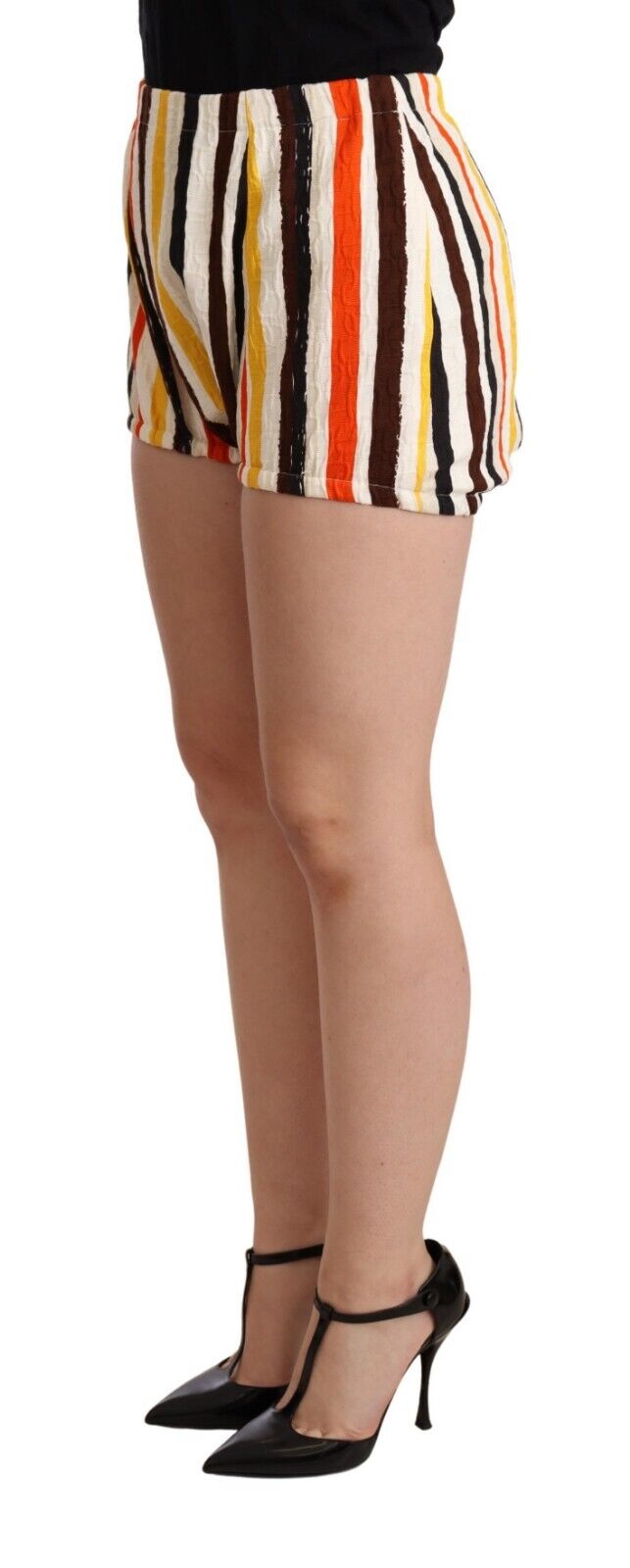 Multicolor Striped Cotton Hot Pants Shorts