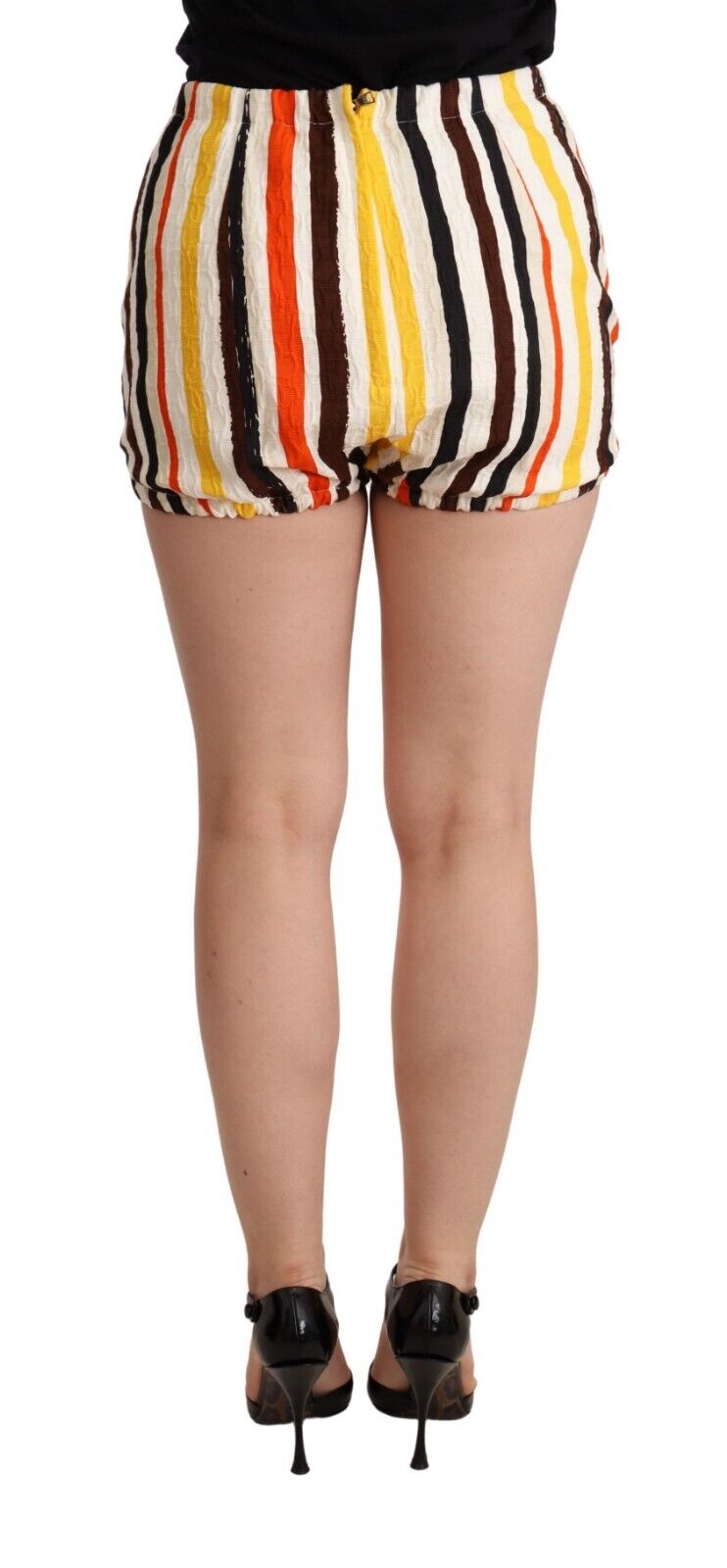 Multicolor Striped Cotton Hot Pants Shorts