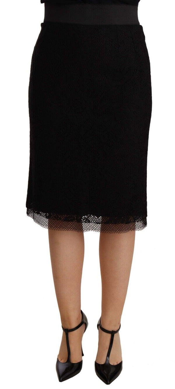 Black Lace High Waist Pencil Cut Skirt