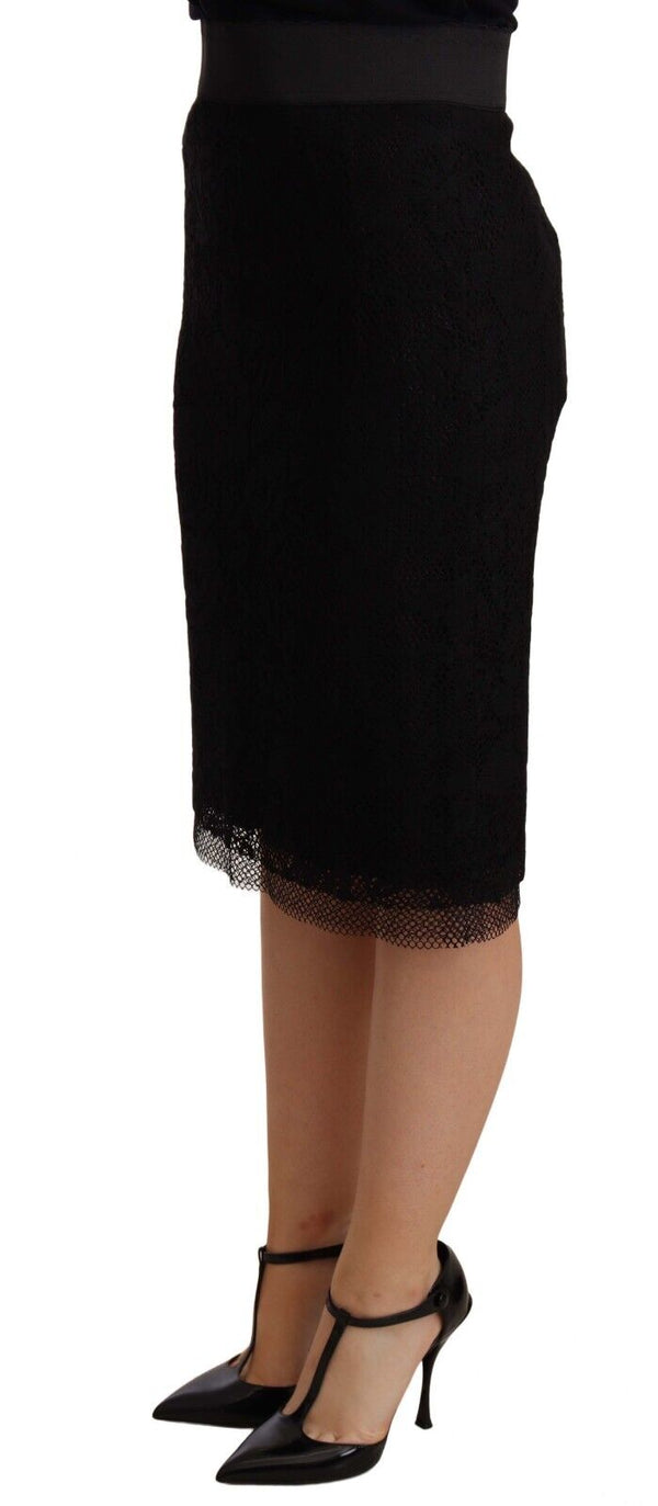 Black Lace High Waist Pencil Cut Skirt