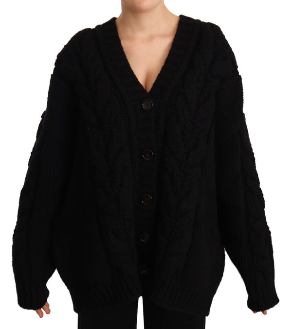 Black Wool Cashmere Knit Cardigan Sweater