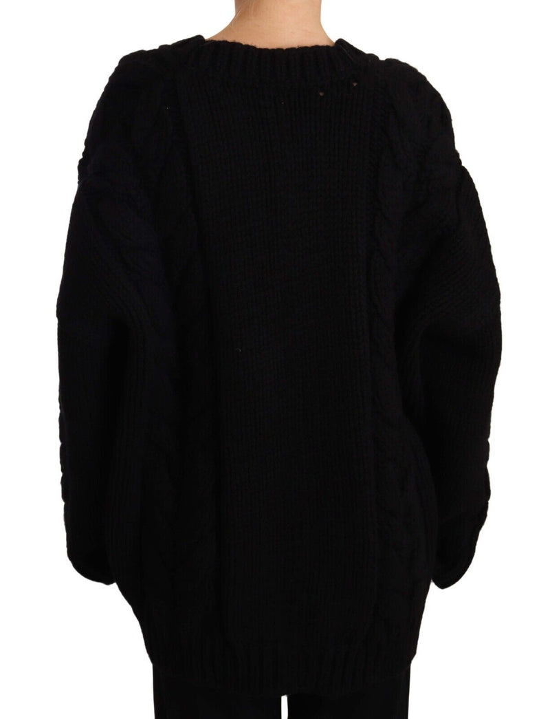 Black Wool Cashmere Knit Cardigan Sweater
