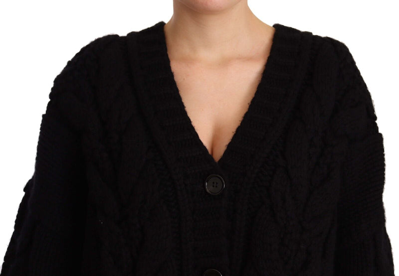 Black Wool Cashmere Knit Cardigan Sweater