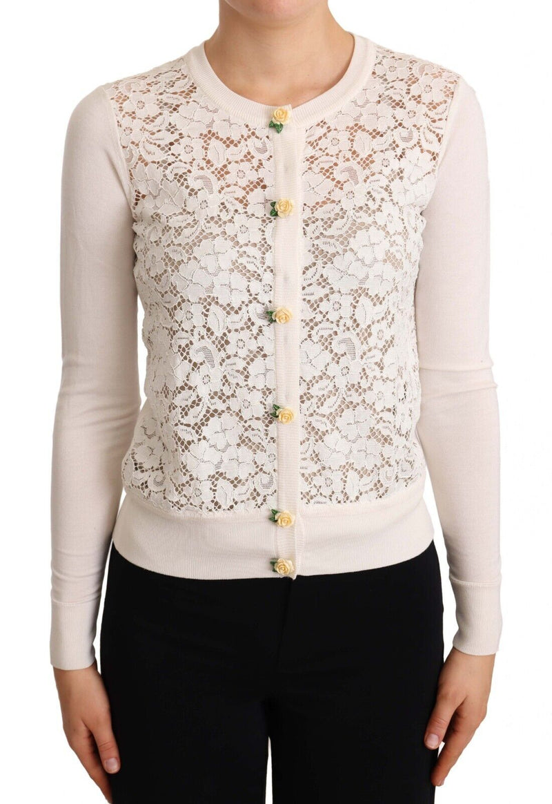 White Floral Lace Silk Cardigan  Sweater