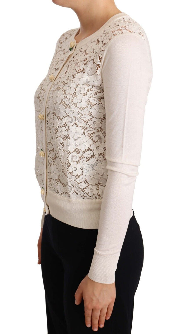 White Floral Lace Silk Cardigan  Sweater