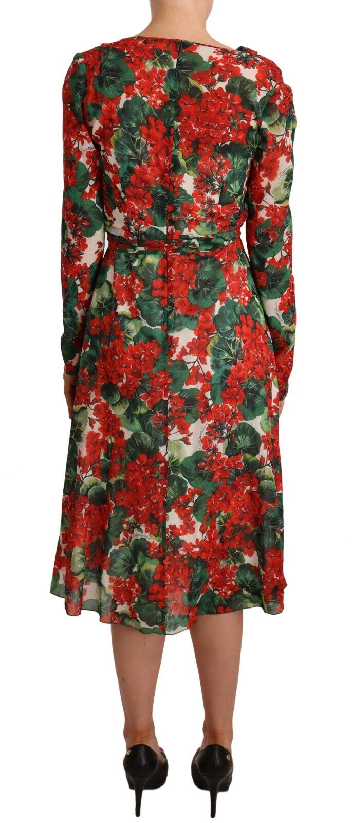 Multicolor Floral Print V-Neck Silk Midi Dress