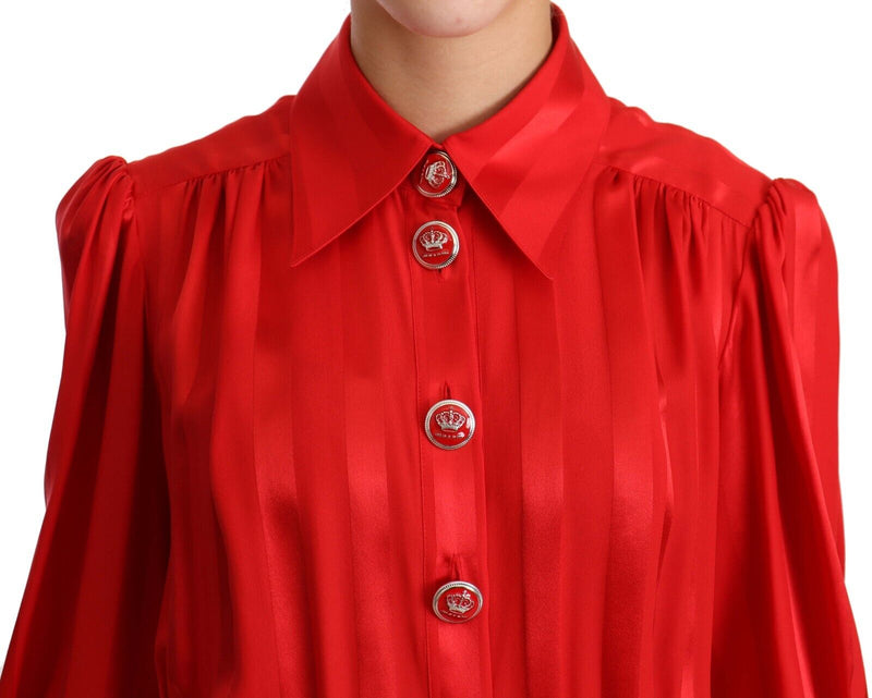 Silk Scarlet Red Puffed Sleeves Midi Dress