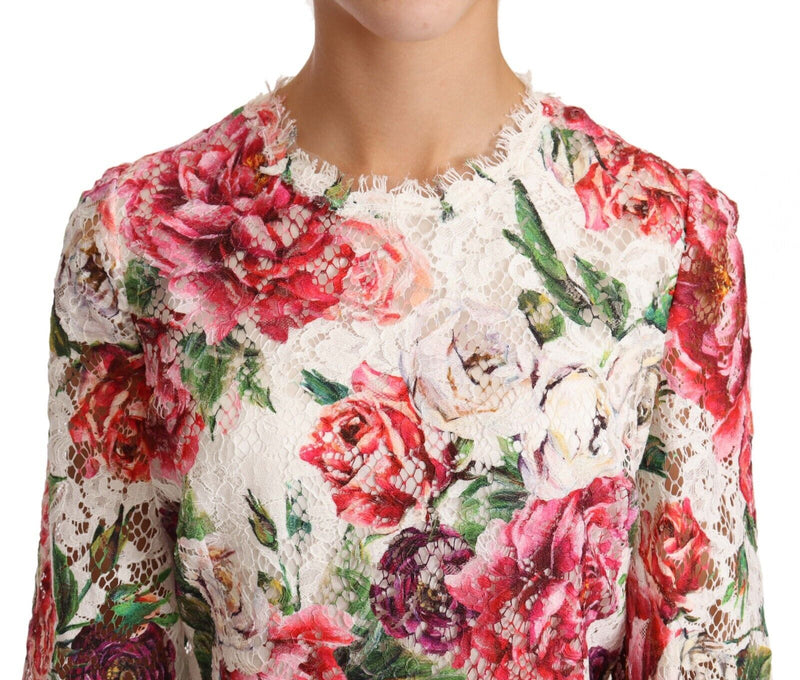 White Floral Print Lace Knee Length Dress