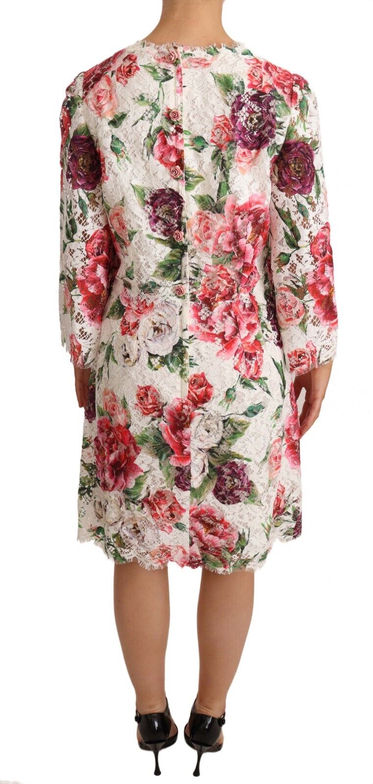 White Floral Print Lace Knee Length Dress