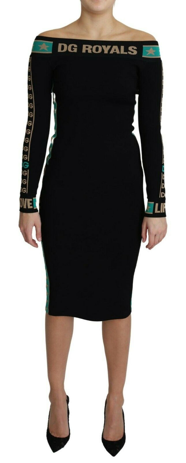 Black DG Royals Off Shoulder Sheath Dress