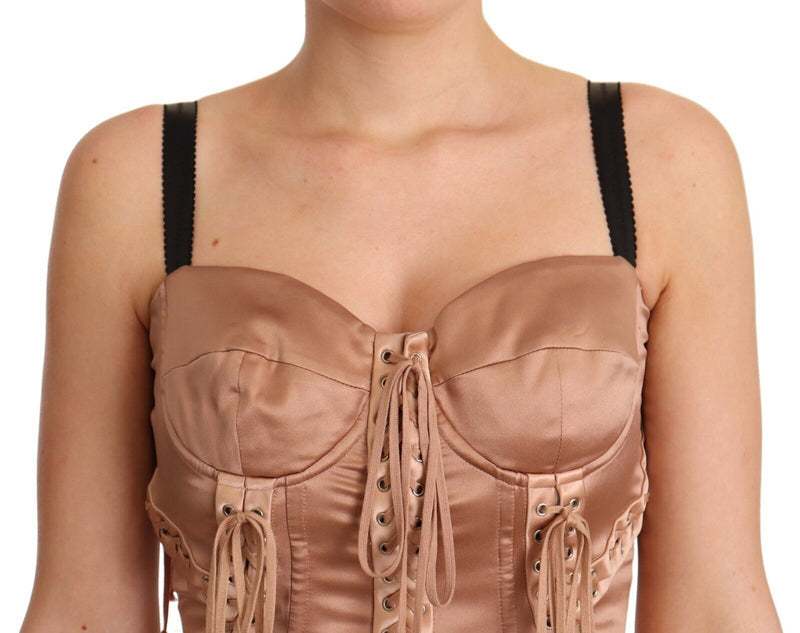 Nude Silk Bustier Corset Lace Up Bodycon Dress