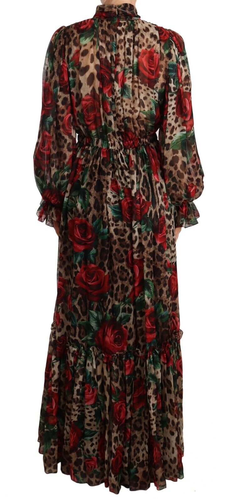 Brown Roses Leopard Long Sleeve Maxi Dress