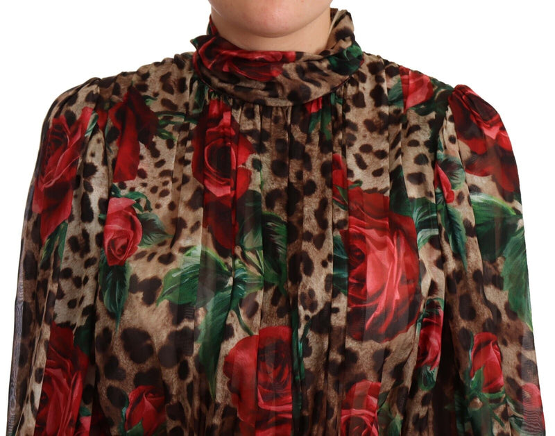 Brown Roses Leopard Long Sleeve Maxi Dress