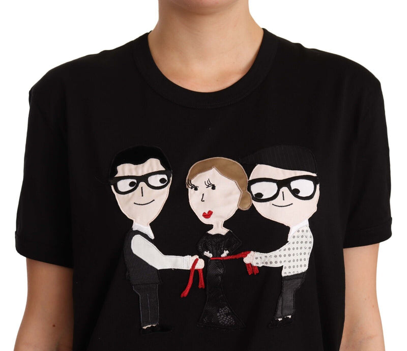 Black #dgfamily Cotton Crewneck Top  T-shirt