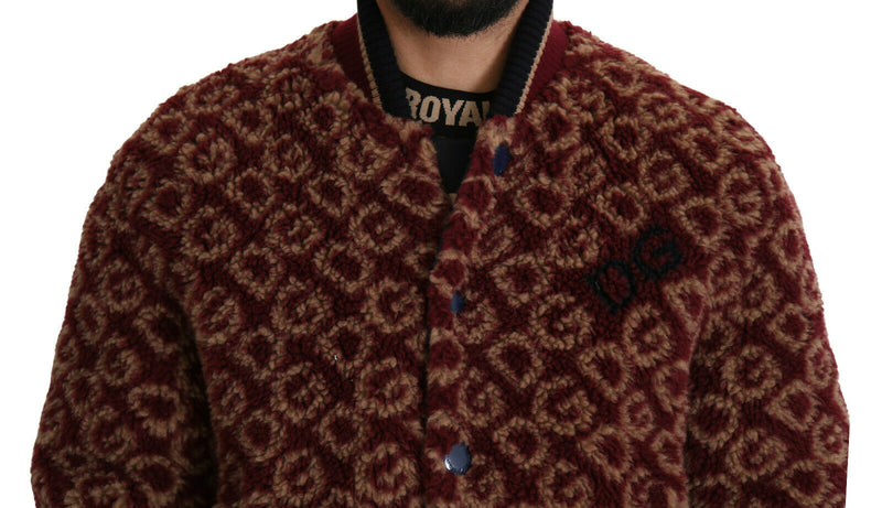 Burgundy Fur DG Logo Print Bomber Jacket
