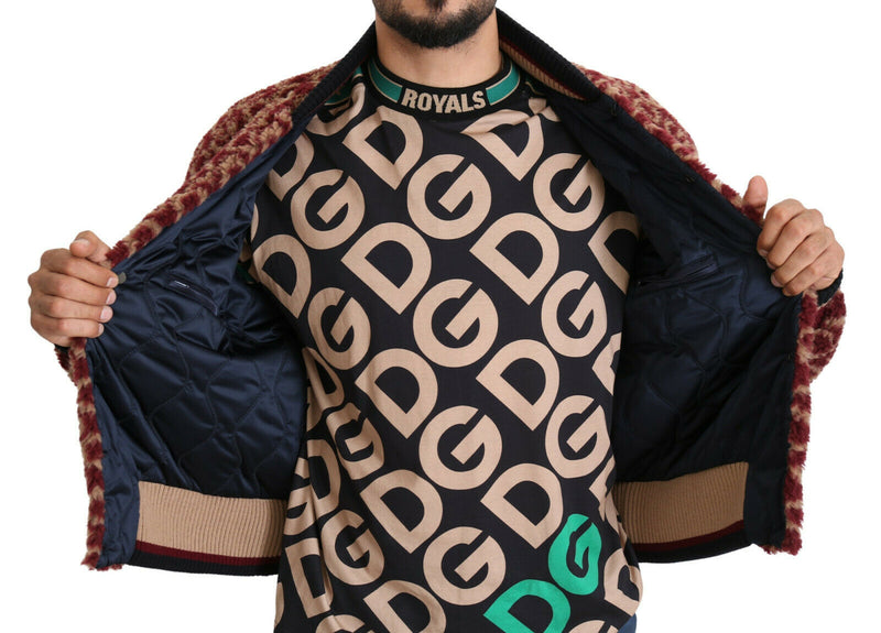 Burgundy Fur DG Logo Print Bomber Jacket