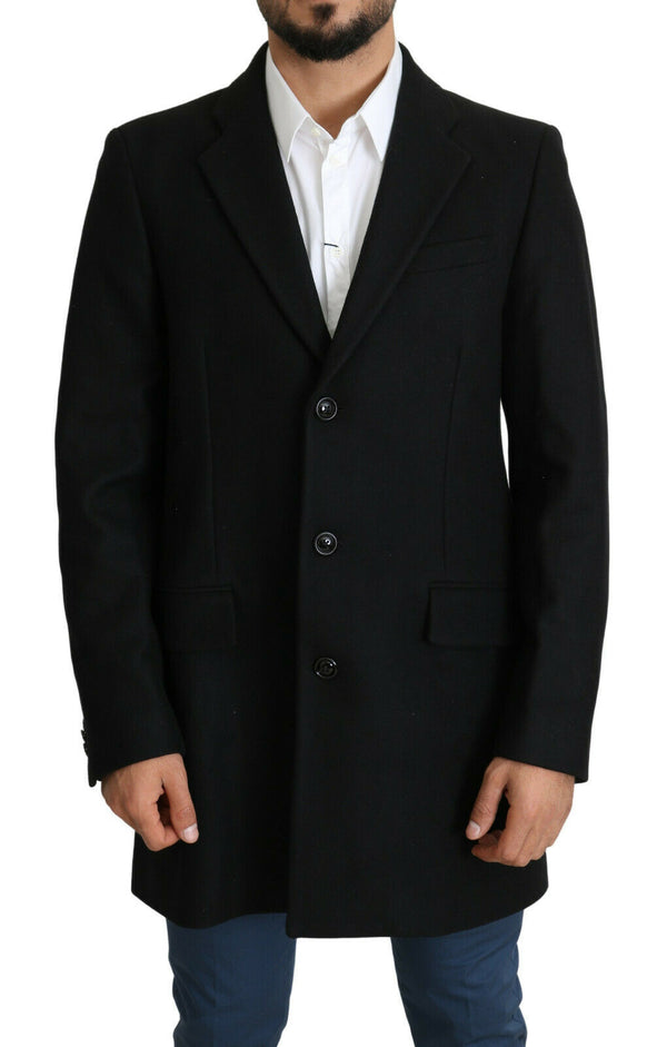 Black Wool Single Breasted Long Coat Jacket