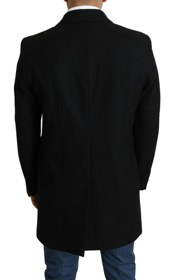 Black Wool Single Breasted Long Coat Jacket