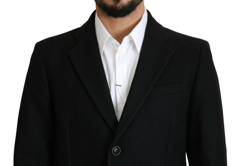 Black Wool Single Breasted Long Coat Jacket