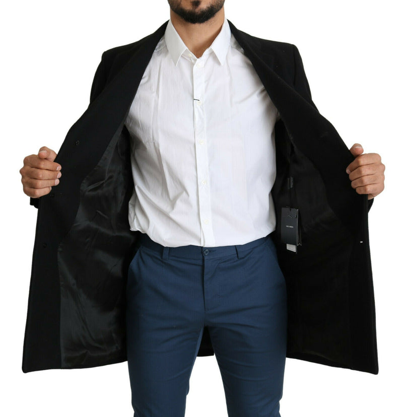 Black Wool Single Breasted Long Coat Jacket