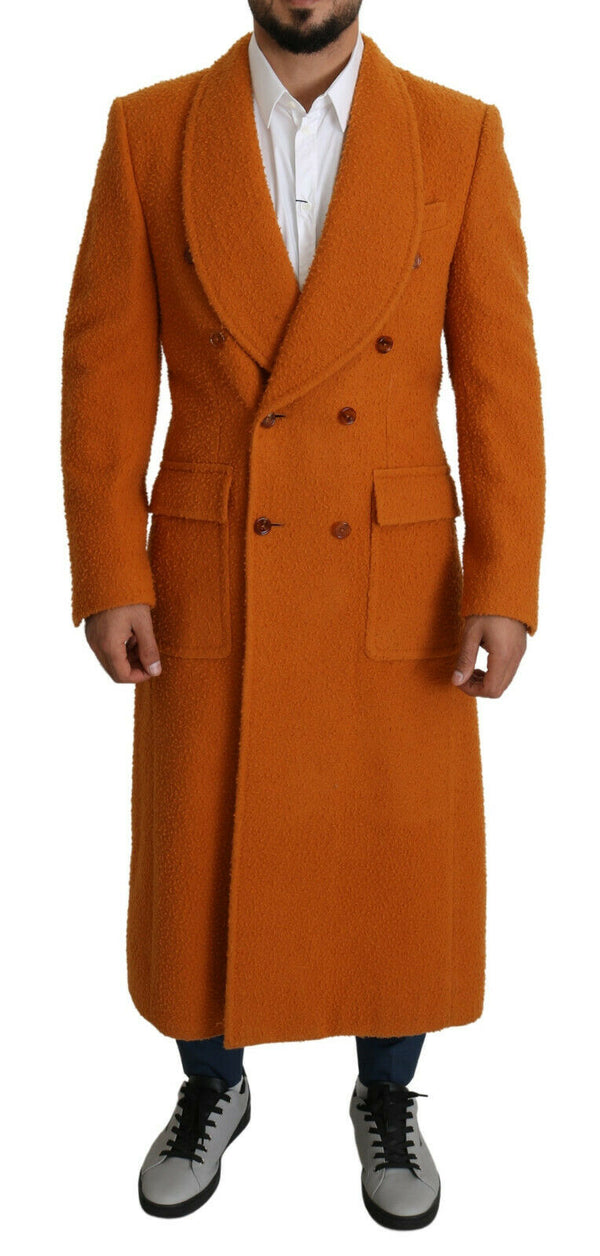 Orange Wool Double Breasted Trench Coat Jacket