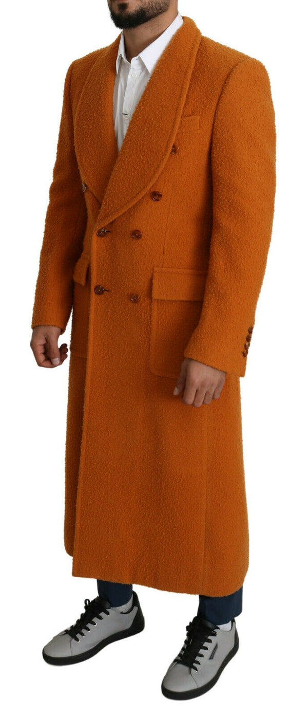 Orange Wool Double Breasted Trench Coat Jacket