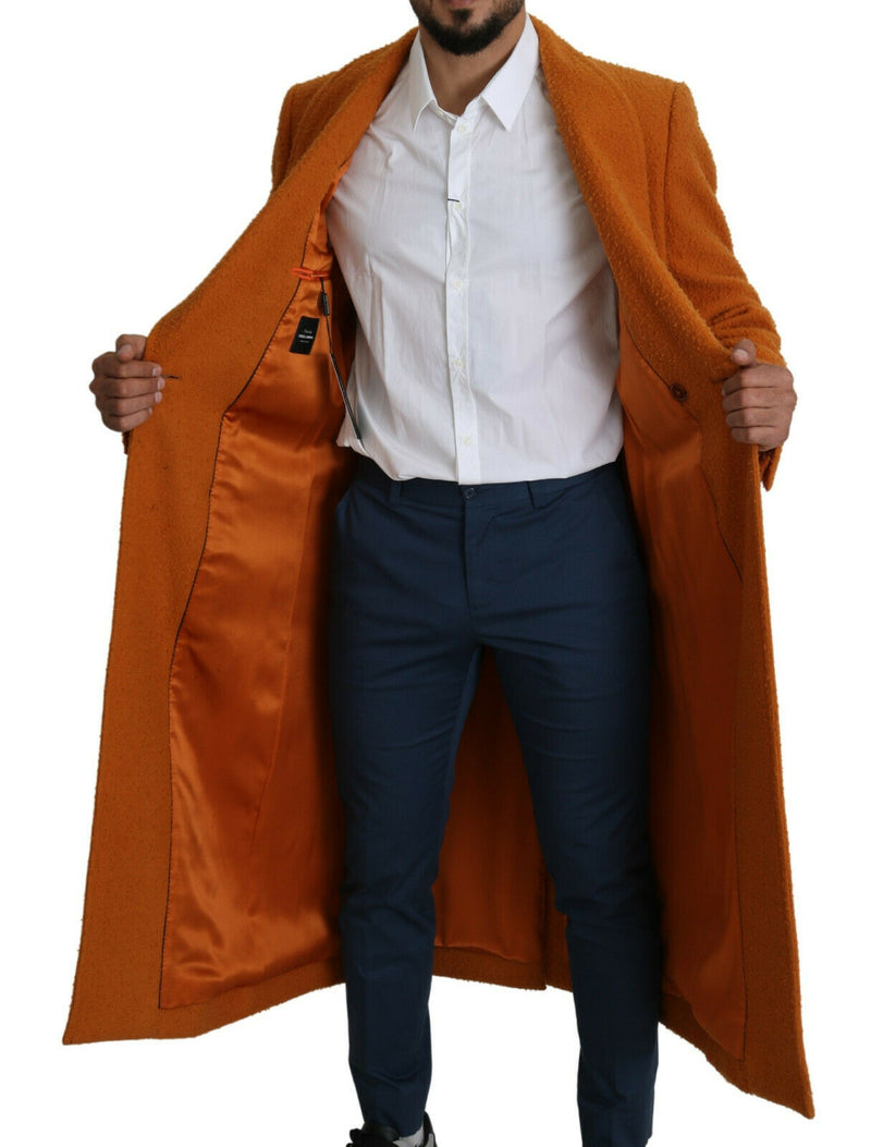 Orange Wool Double Breasted Trench Coat Jacket