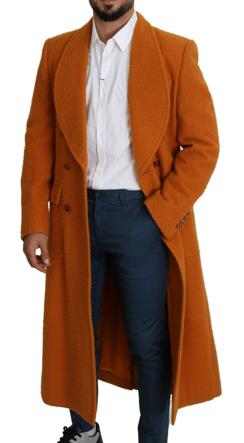 Orange Wool Double Breasted Trench Coat Jacket