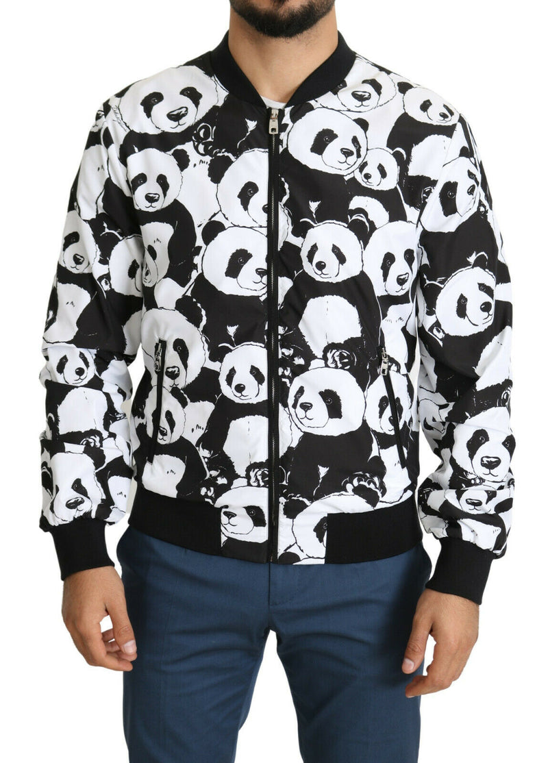 Black White Panda Bomber Mens Jacket