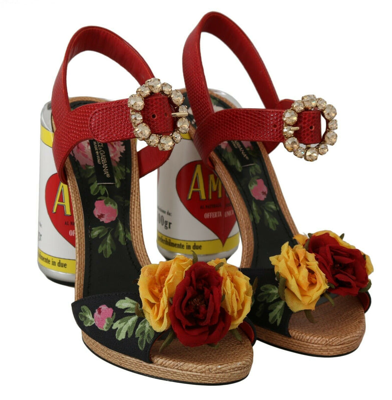 Multicolor Floral-Embellished Cylindrical Heels AMORE Sandals