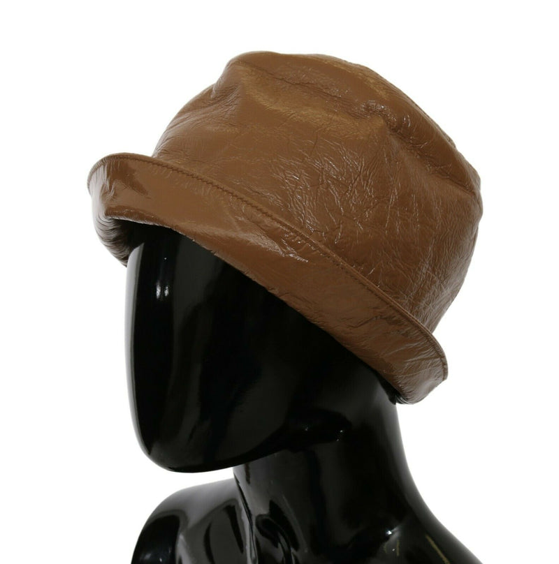 Brown Lamb Leather Small Brim Chain Hat