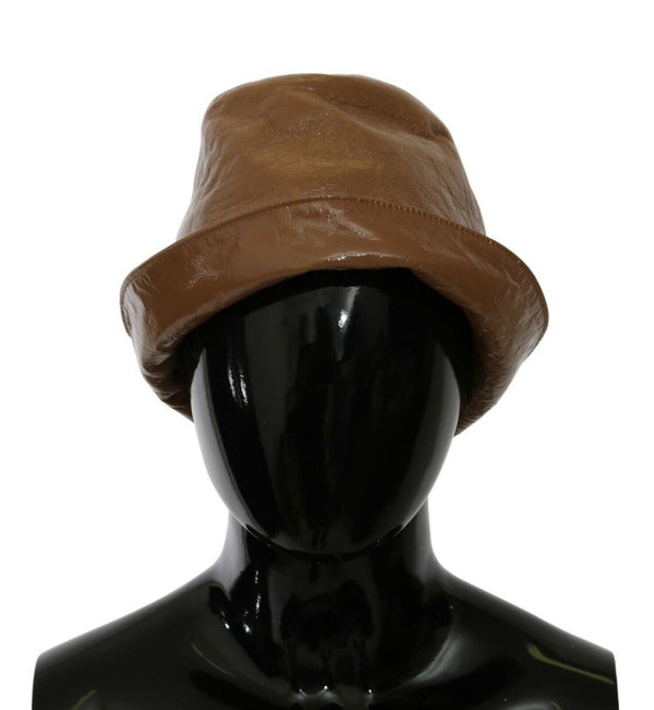 Brown Lamb Leather Small Brim Chain Hat