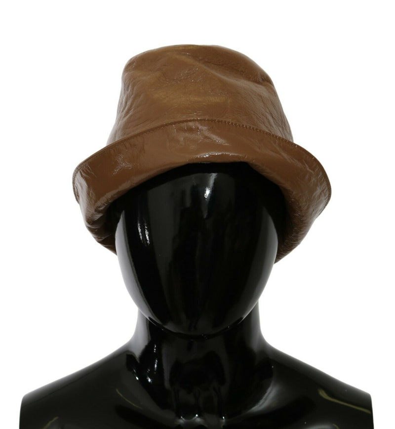 Brown Lamb Leather Small Brim Chain Hat