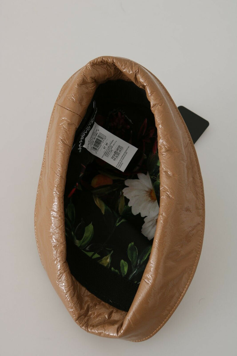 Brown Lamb Leather Small Brim Chain Hat