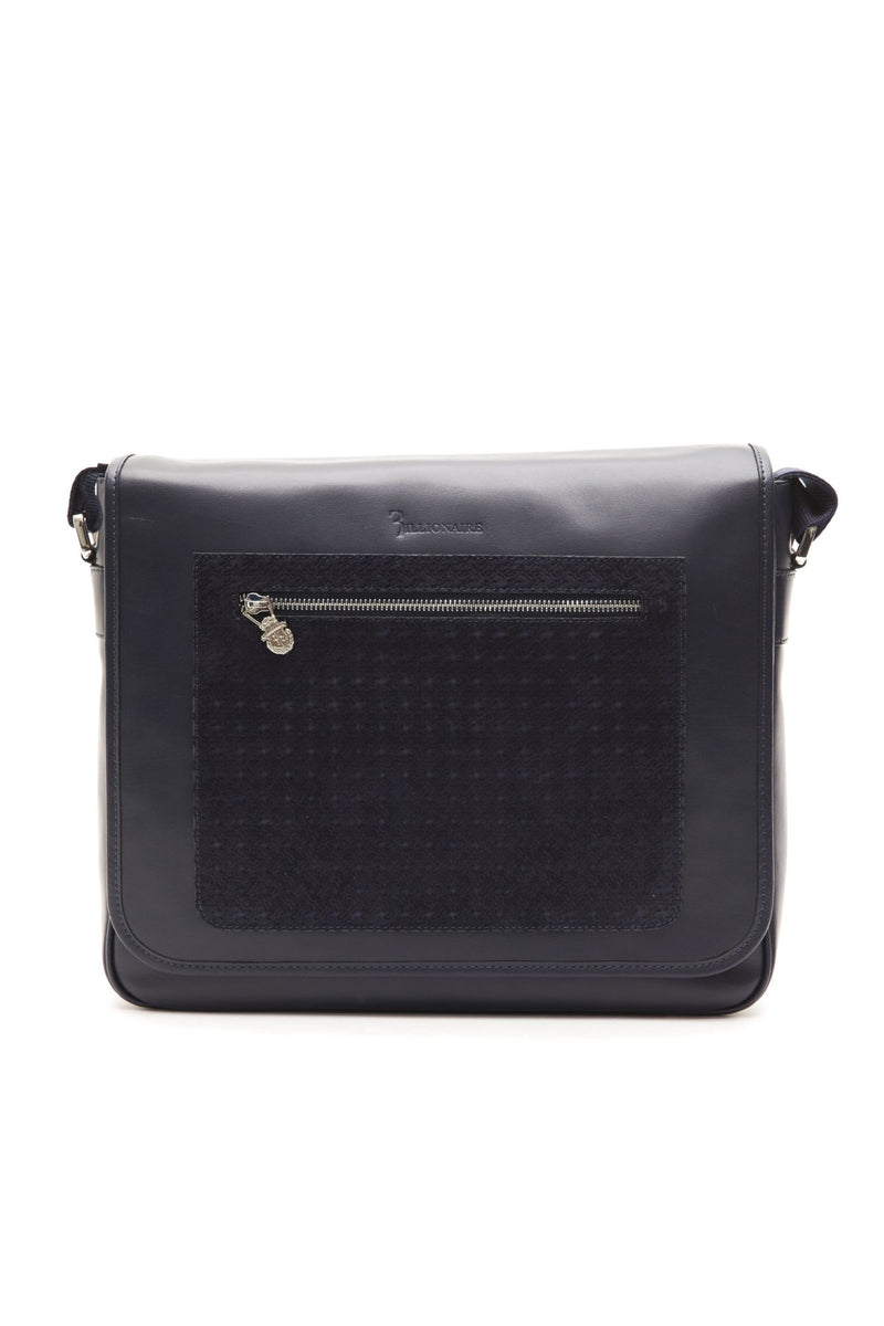 Blue Leather Messenger Bag