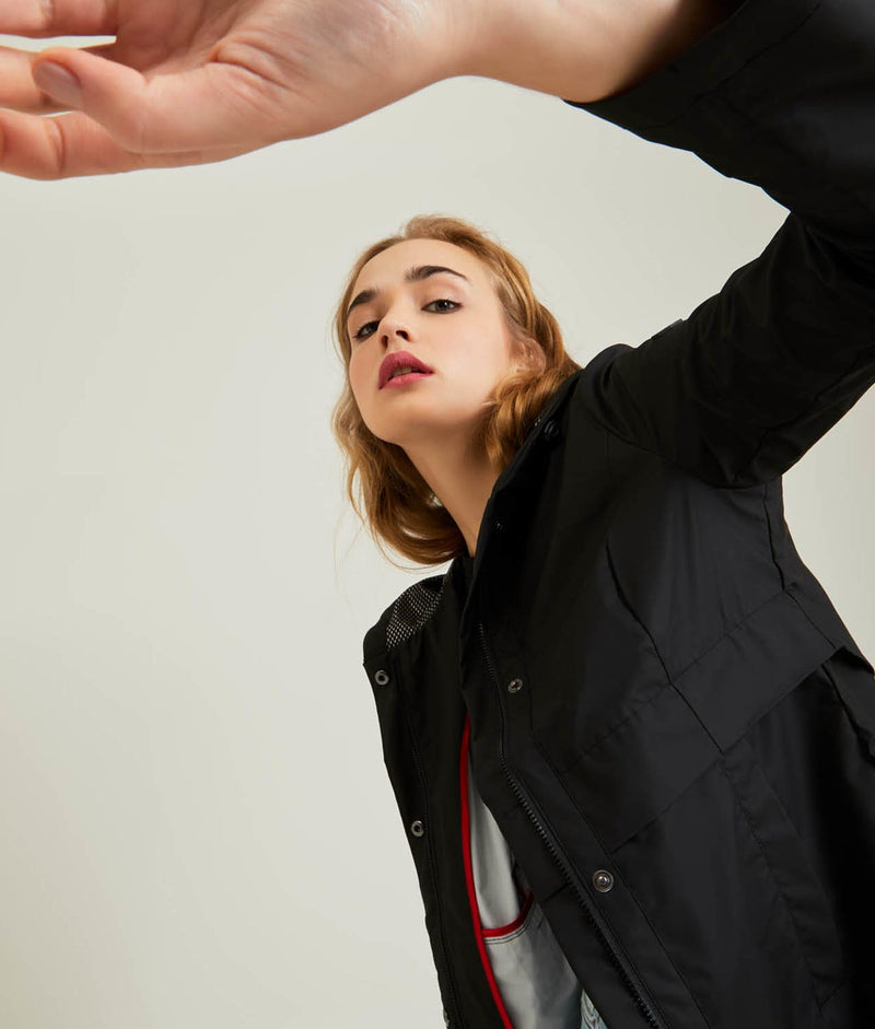 Black Polyester Jackets & Coat