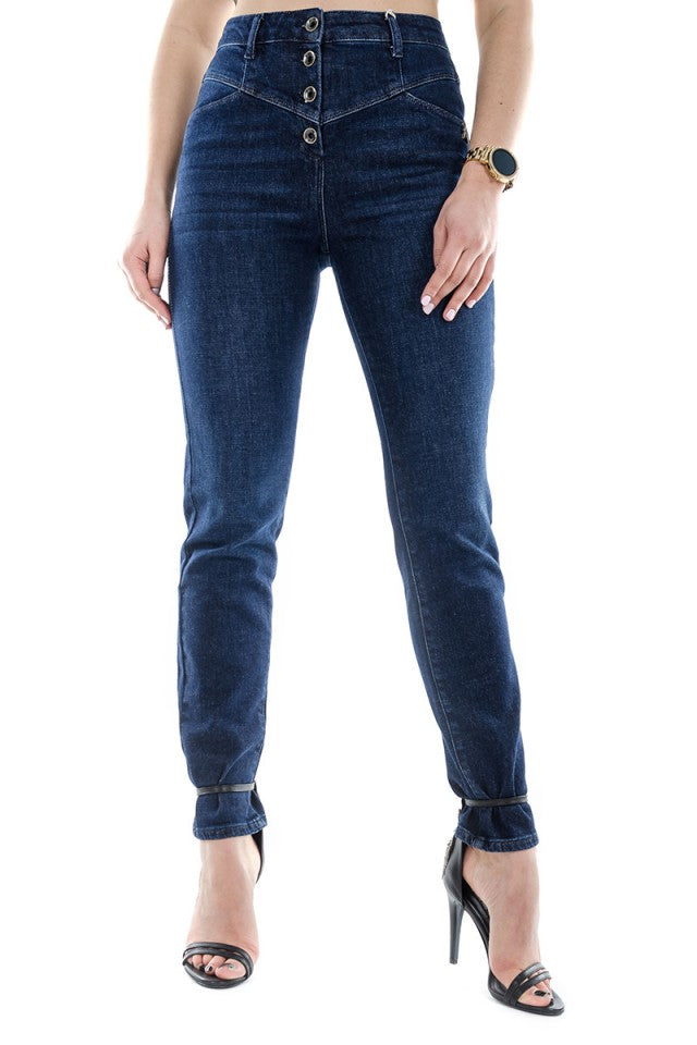 Blue Cotton High Waisted Jeans