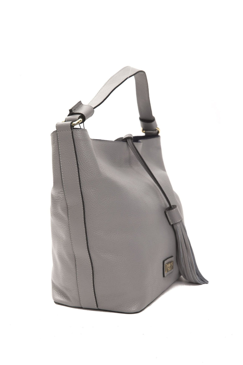 Grey Leather Shoulder Bag