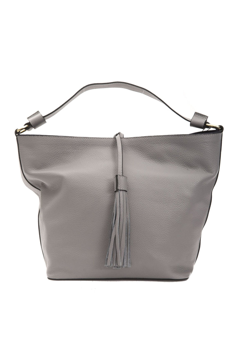 Grey Leather Shoulder Bag