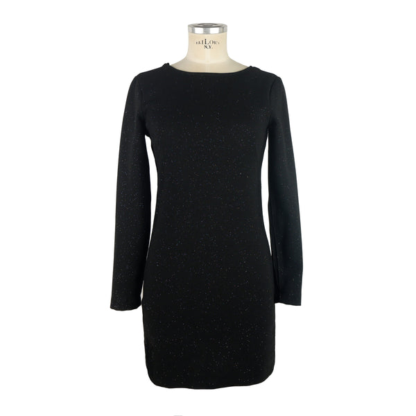Black Polyester Glitter Back Zip Dress